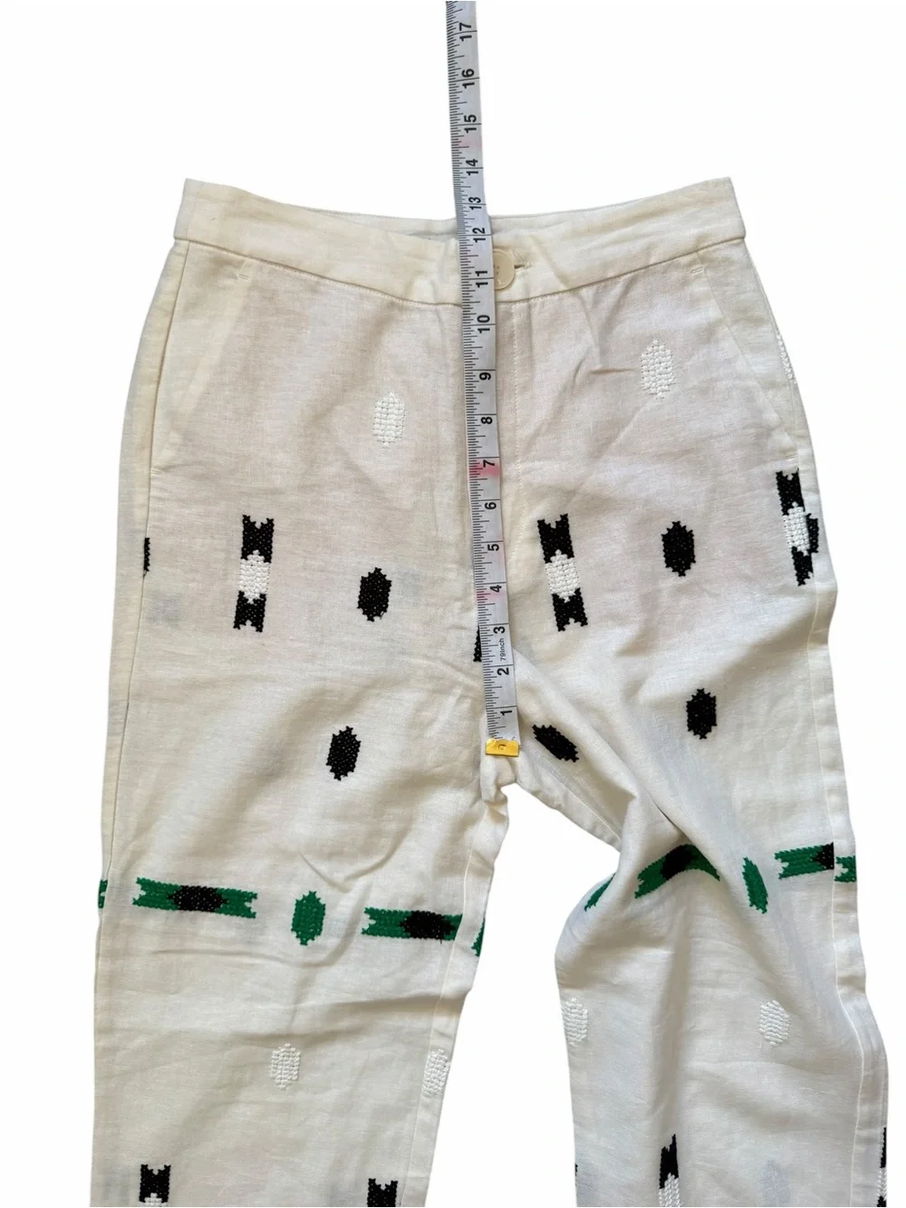 Zara Linen-Blend Embroidered Pants Size XS